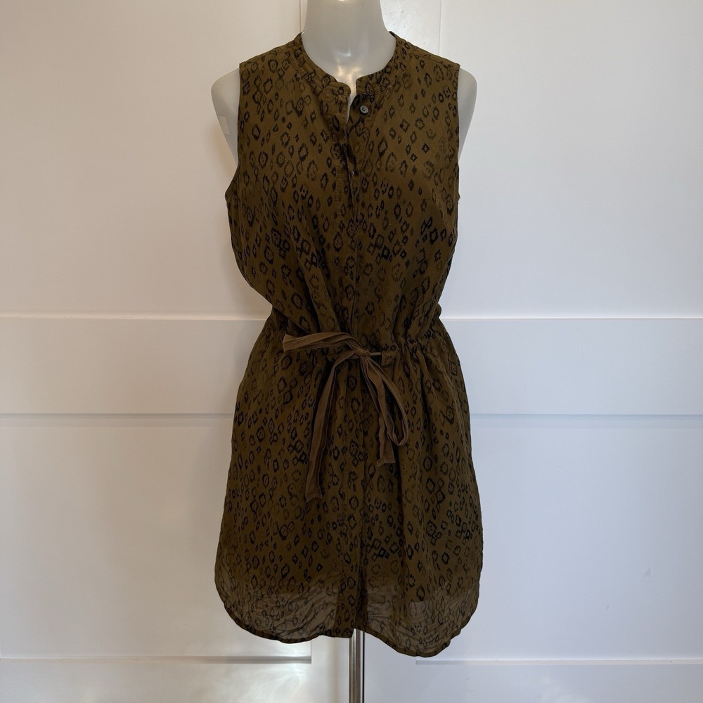 Madewell Leopard Animal Print Sleeveless‎ Dress Medium Tie Waist Green Size MED